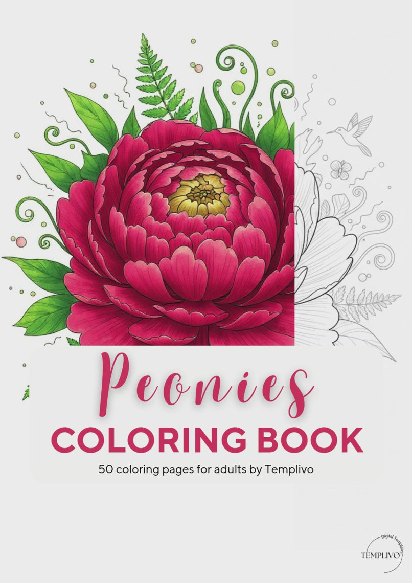 Peony coloring book, adult coloring pages, coloring book, floral theme, peonies colouring, adult coloring book, Malbuch, Malseiten, Blumen, printempds, intricate, line-art, high detail black and greyscale, pdf, png, printable coloring sheets, digital coloring,  livres coloriage adulte, doodle coloring,  ausmalbilder erwachsene, digital download, Instant download, Coloring Pages for adults, flower coloring pages